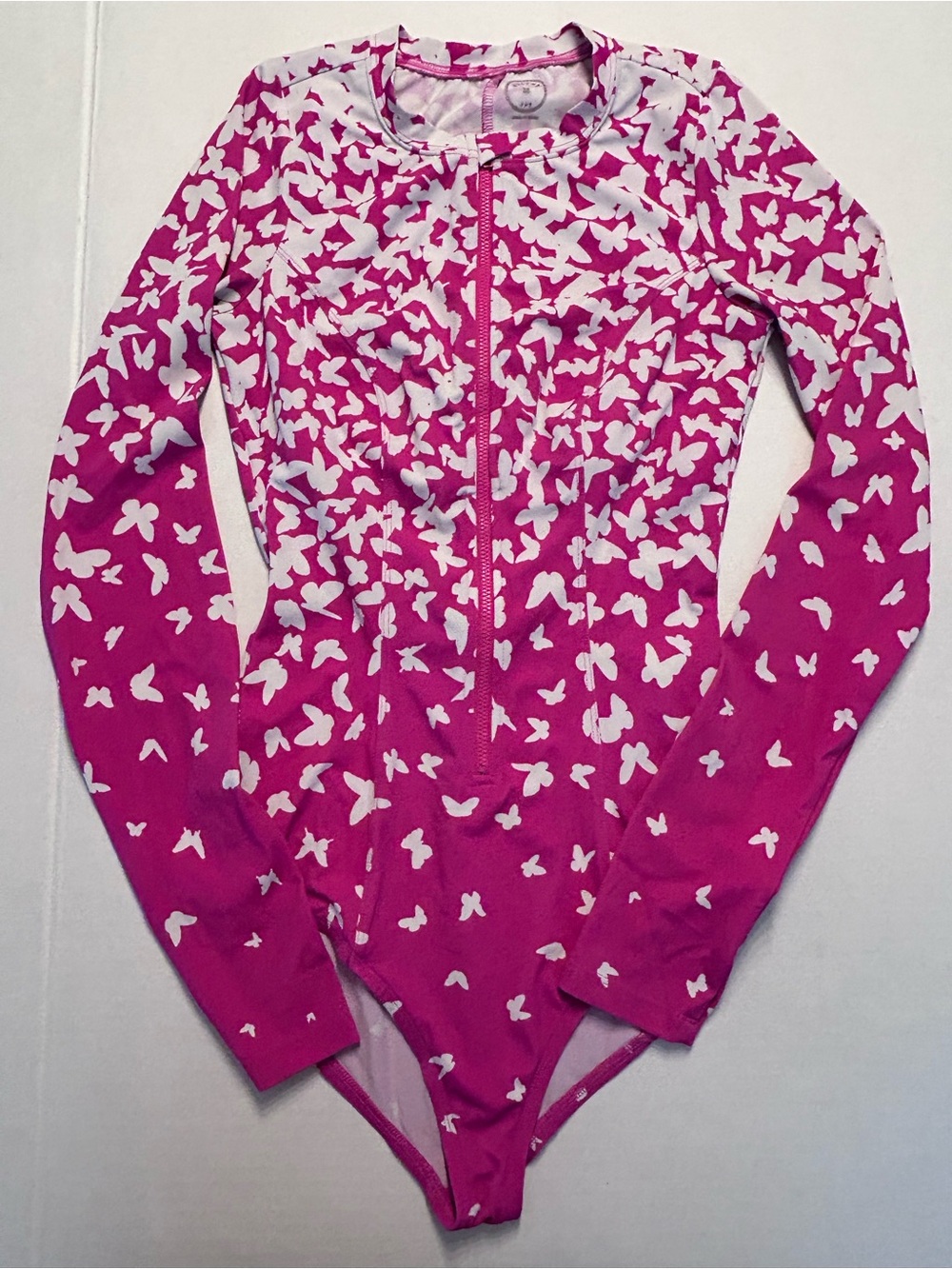 Women’s Mott50 long-sleeve zip-up one-piece swimsuit Pink White Size Medium